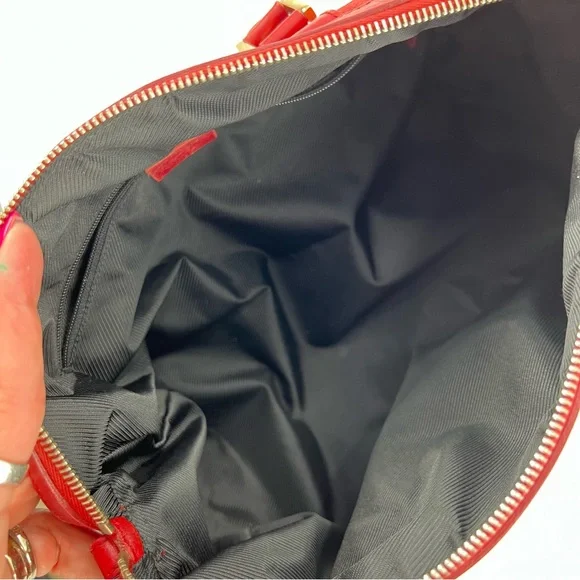 GUCCI GG Canvas Boston Bag, Red Jacquard Fabric, Red Leather Trim, Authentic